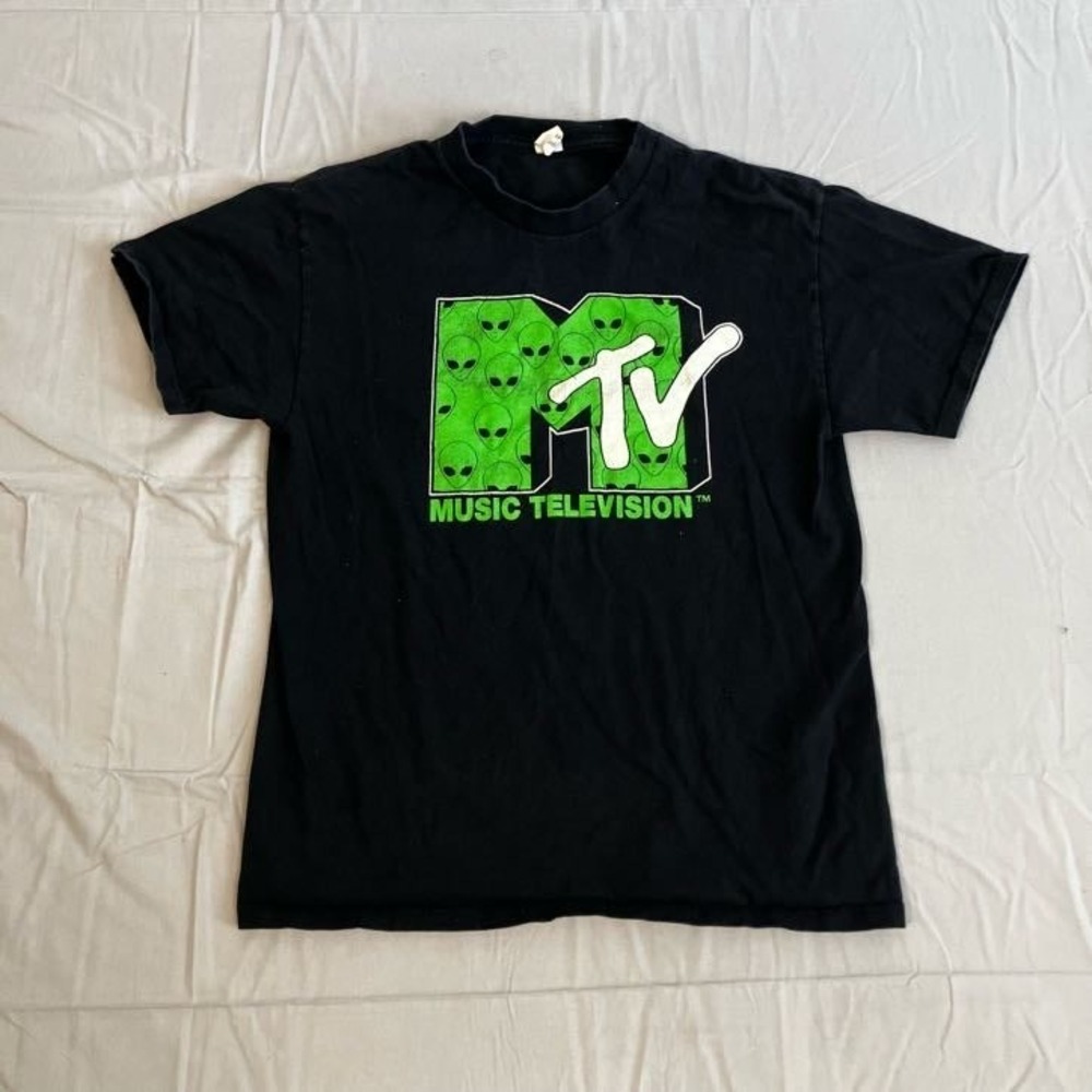 MTV Music Television T Shirt Mens Black Graphic Print Alien Cotton Streetwear Sm